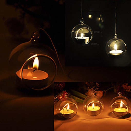 4 x Hanging Clear Glass Ball Tealight Candle Holder - 8cm Diameter / High - Wedding Globe Decoration Terrarium Succulent Plant Mini Garden Holder Decor Craft Gift