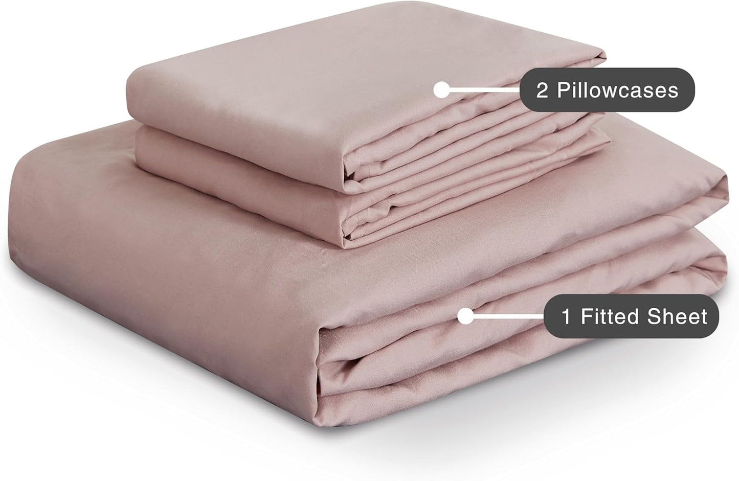 100% Vintage Washed Microfibre Fitted Sheet Set – Ultra Soft & Lightweight All-Season Fitted Sheet with 1 Pillowcase (Pink, Single Size)