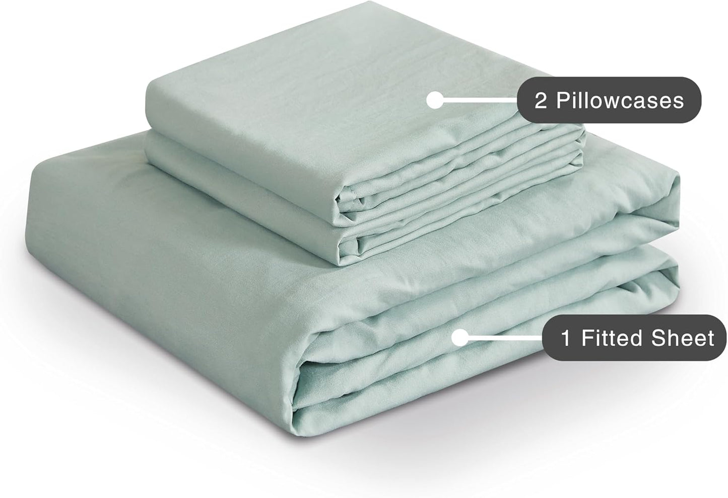 100% Vintage Washed Microfibre Fitted Sheet Set – Ultra Soft & Lightweight All-Season Fitted Sheet with 1 Pillowcase (Sage, Single Size)