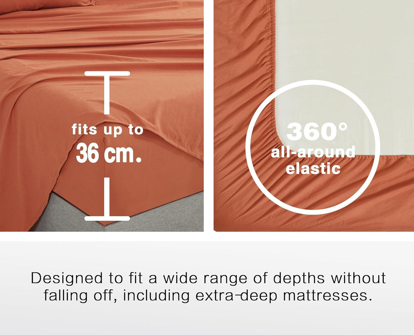 100% Vintage Washed Microfibre Fitted Sheet Set – Ultra Soft & Lightweight All-Season Fitted Sheet with 1 Pillowcase (Terracotta, King Single Size)