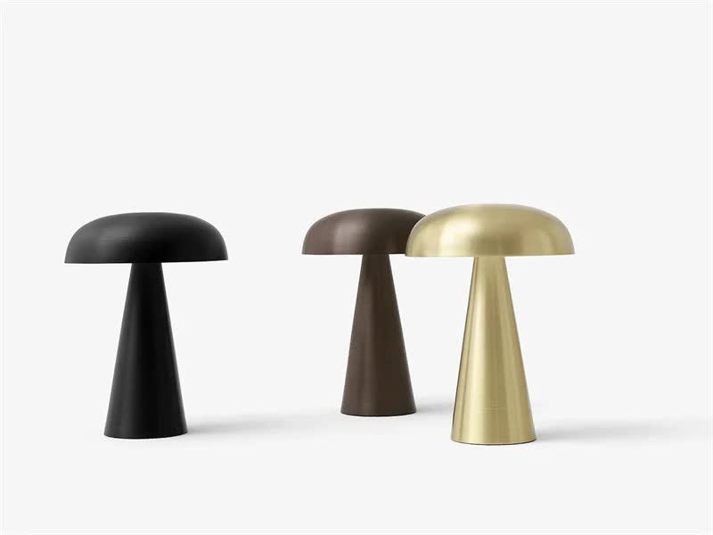Rose Gold Metal Mushroom Table Lamp - Rechargeable Touch Control Ambient Light with Remote