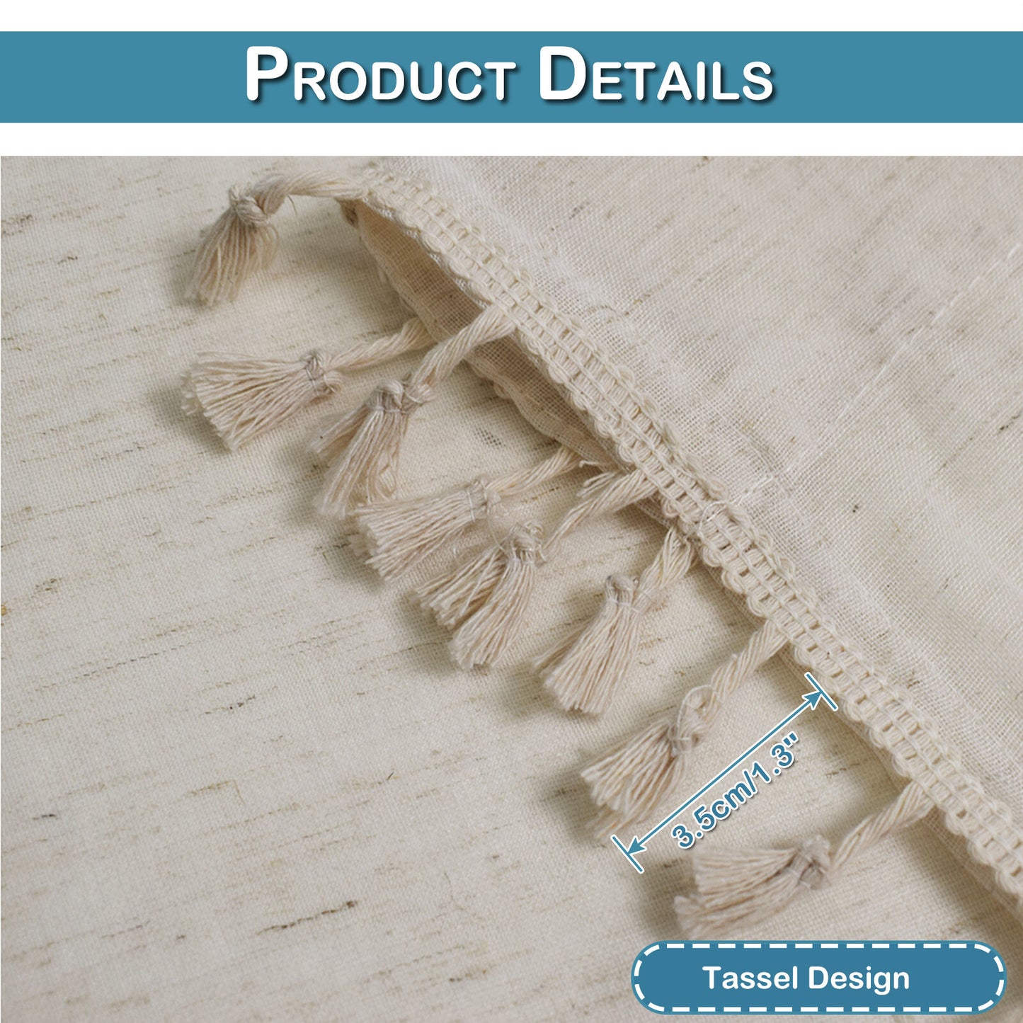 Cotton Linen Curtains Boho Cream Semi Sheer Window Drapes Tassel Slot Top Panels