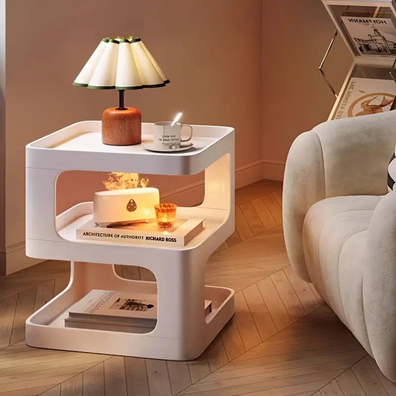 NNETM Tiered Shelf Bedside Table - White-1