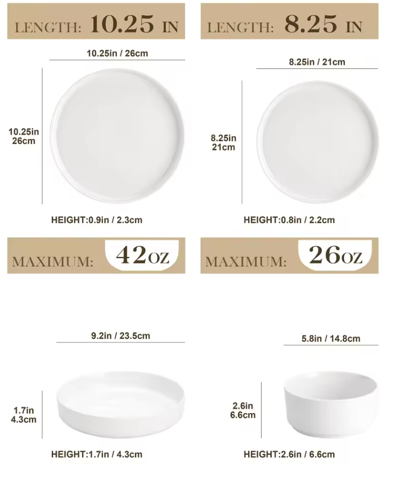 Dinner Setting - Malacasa in White With Black Trim- Serves 4 (16 Pieces)
