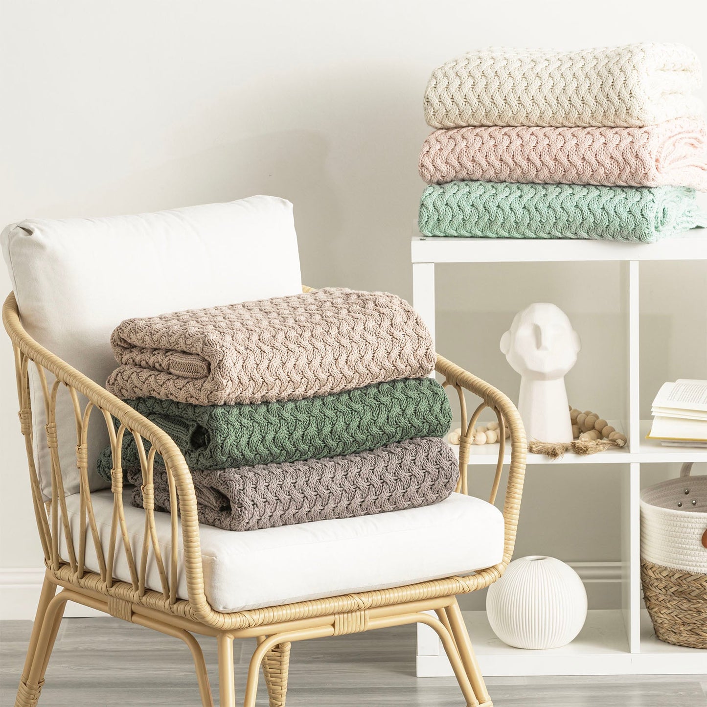 NNEDSZ Lenni 100% Cotton Knitted Vapour Throw by Renee Taylor