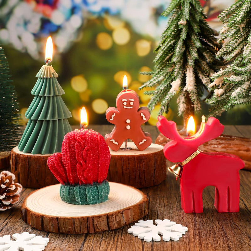 3PCS Christmas Scented Candle Gift Set - Elk, Tree, Gingerbread Man, Glove Shaped for Women, Xmas Home Decor, Party, Bedroom, Table Decorations