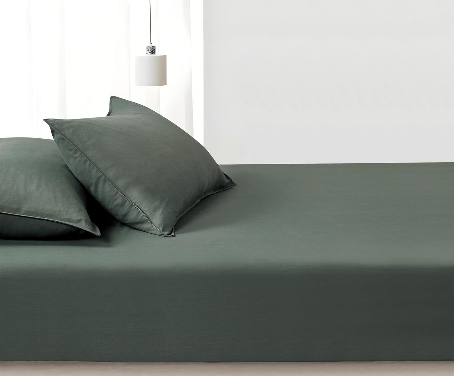 100% Vintage Washed Microfibre Fitted Sheet Set – Ultra Soft & Lightweight All-Season Fitted Sheet with 1 Pillowcase (Khaki Green, King Single Size)