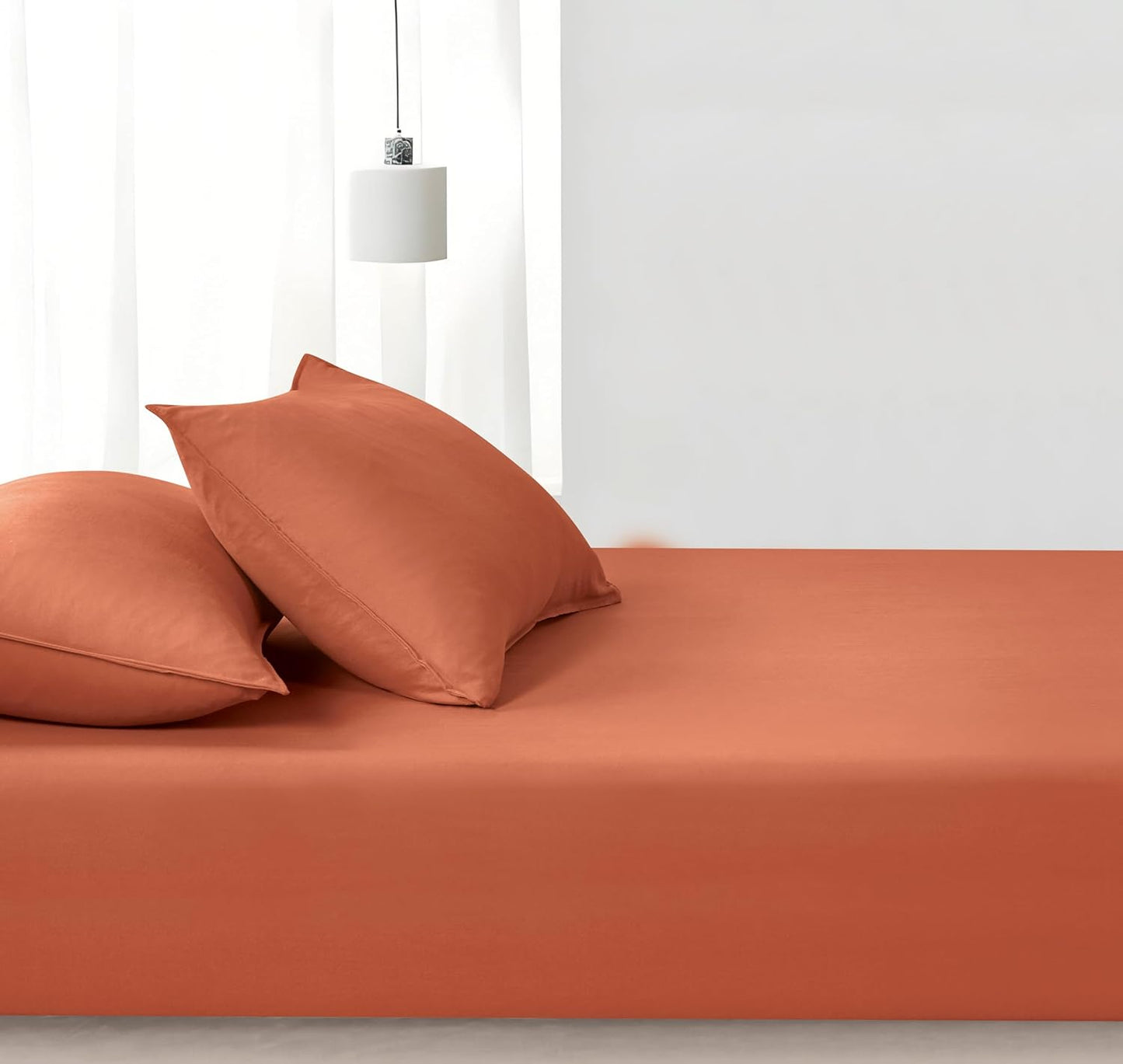 100% Vintage Washed Microfibre Fitted Sheet Set – Ultra Soft & Lightweight All-Season Fitted Sheet with 1 Pillowcase (Terracotta, King Single Size)