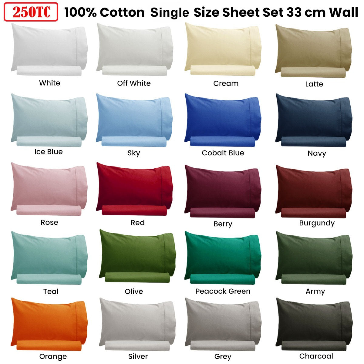 Artex 250TC 100% Cotton Sheet Set Single Sky