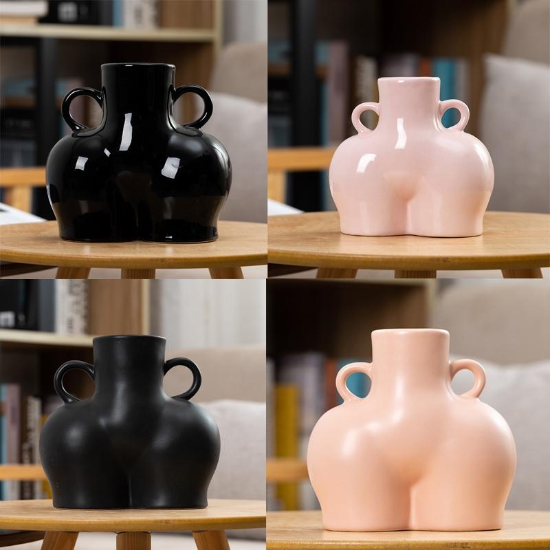 Small Matte Pink Ceramic Vase for Home Decor and Dried Flower Arrangements