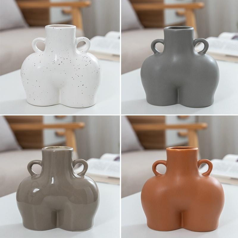 Small Bright Gray Ceramic Vase for Home Decor and Dried Flower Arrangements