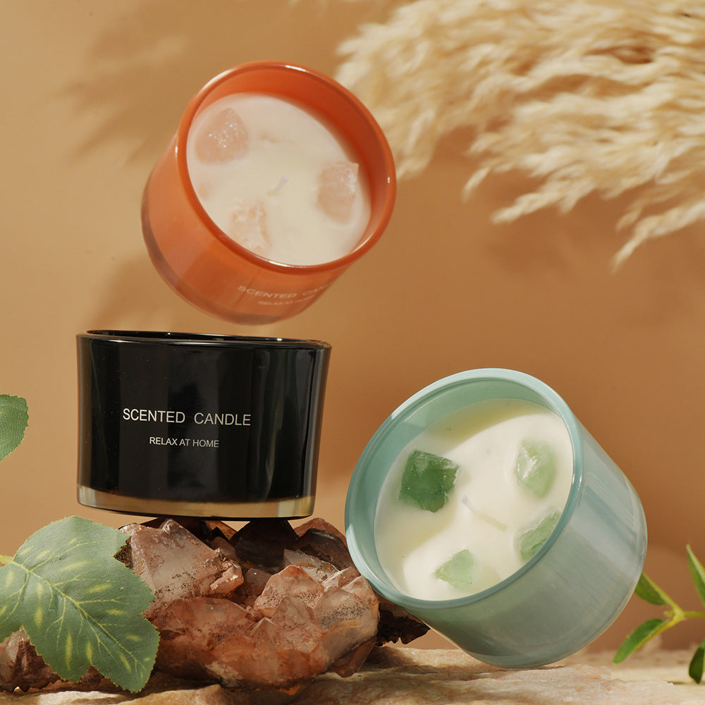 3 PCS (Freesia)Macaron Crystal Stone Scented Candle - Aromatherapy Gift