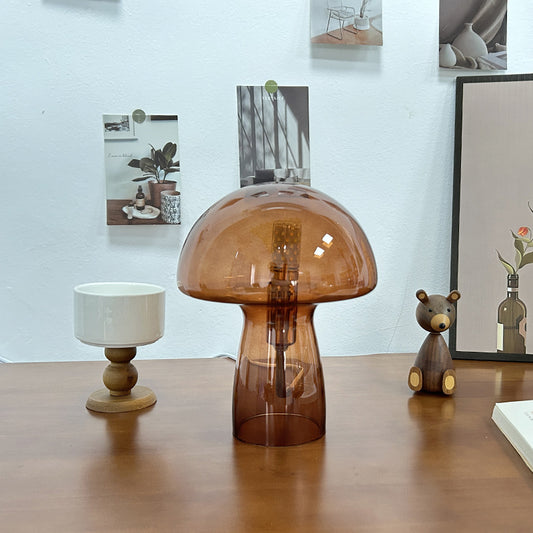 Brown Charming Retro Glass Mushroom Table Lamp - Vintage Nordic Style Bedside Light