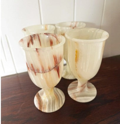 Four Vintage Onyx Marble Goblets/Wine Glasses