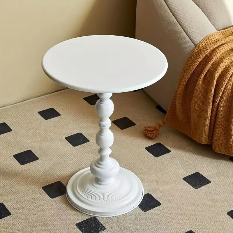 Nordic French Retro Corner Table - Vintage White Iron Bedside Table for Balcony-3