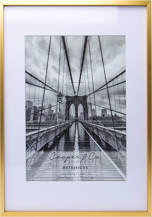 Cooper & Co. Homewares A3 Matt to A4 Premium Metallicus Metal Photo Frames, Gold