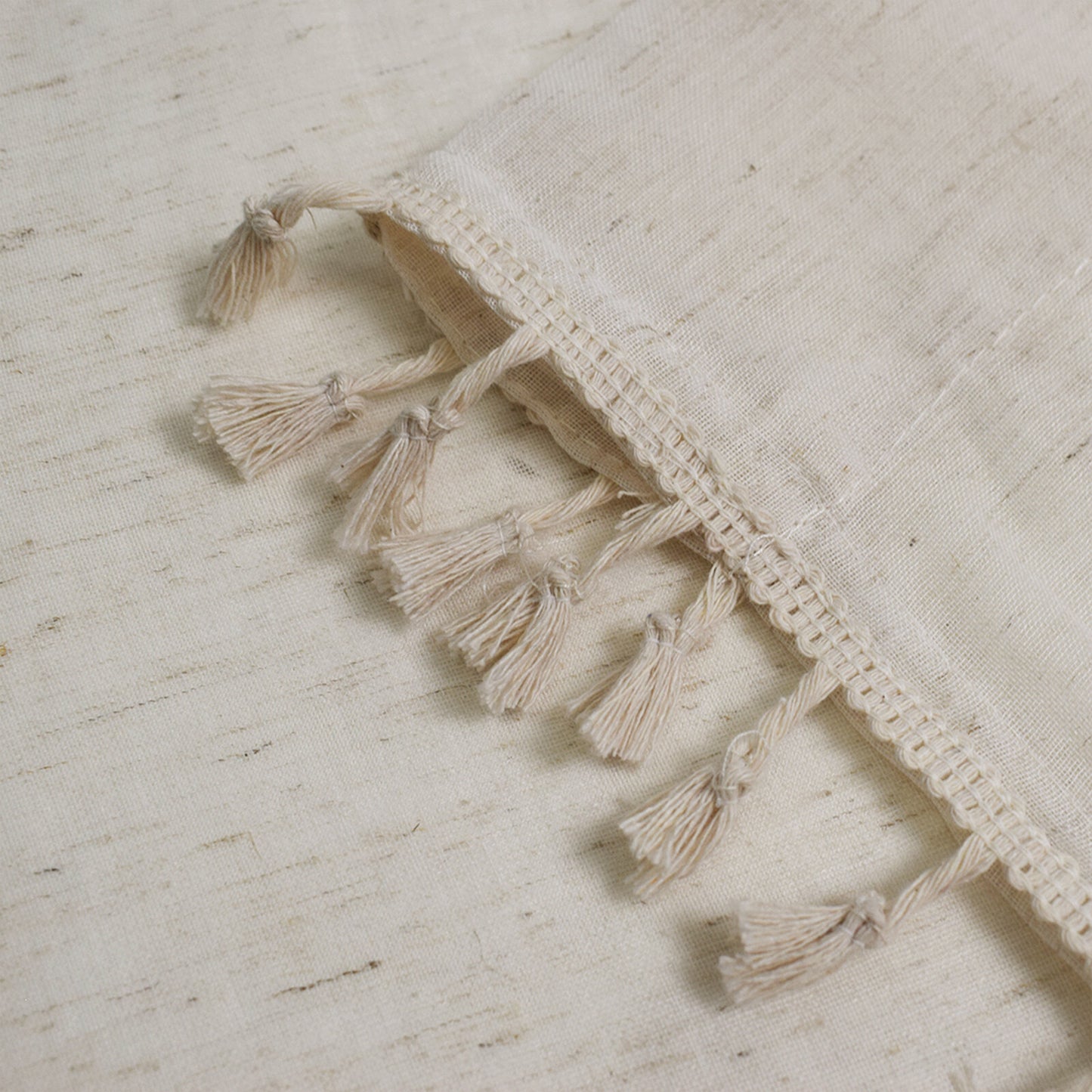 Cotton Linen Curtains Boho Cream Semi Sheer Window Drapes Tassel Slot Top Panels