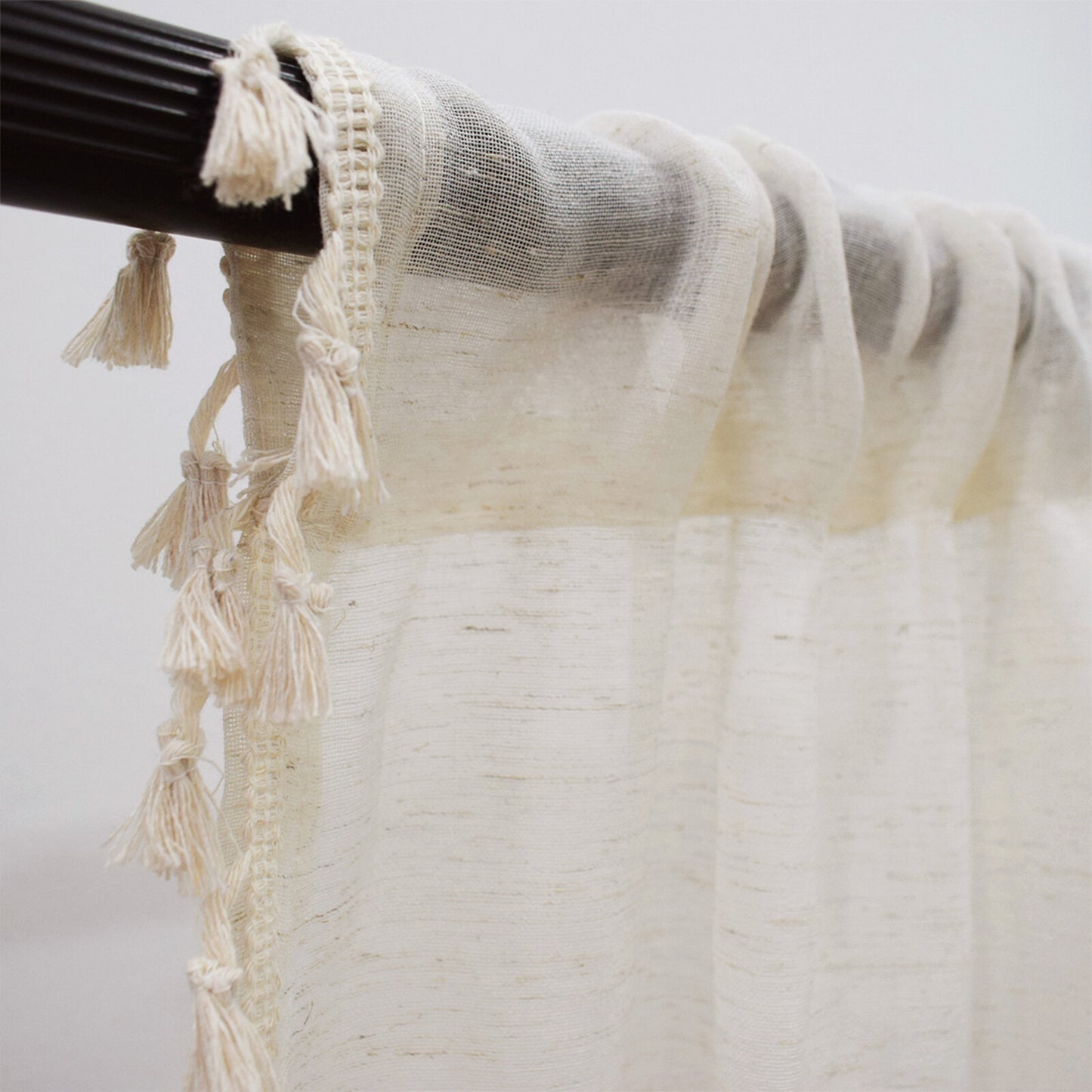 Cotton Linen Curtains Boho Cream Semi Sheer Window Drapes Tassel Slot Top Panels
