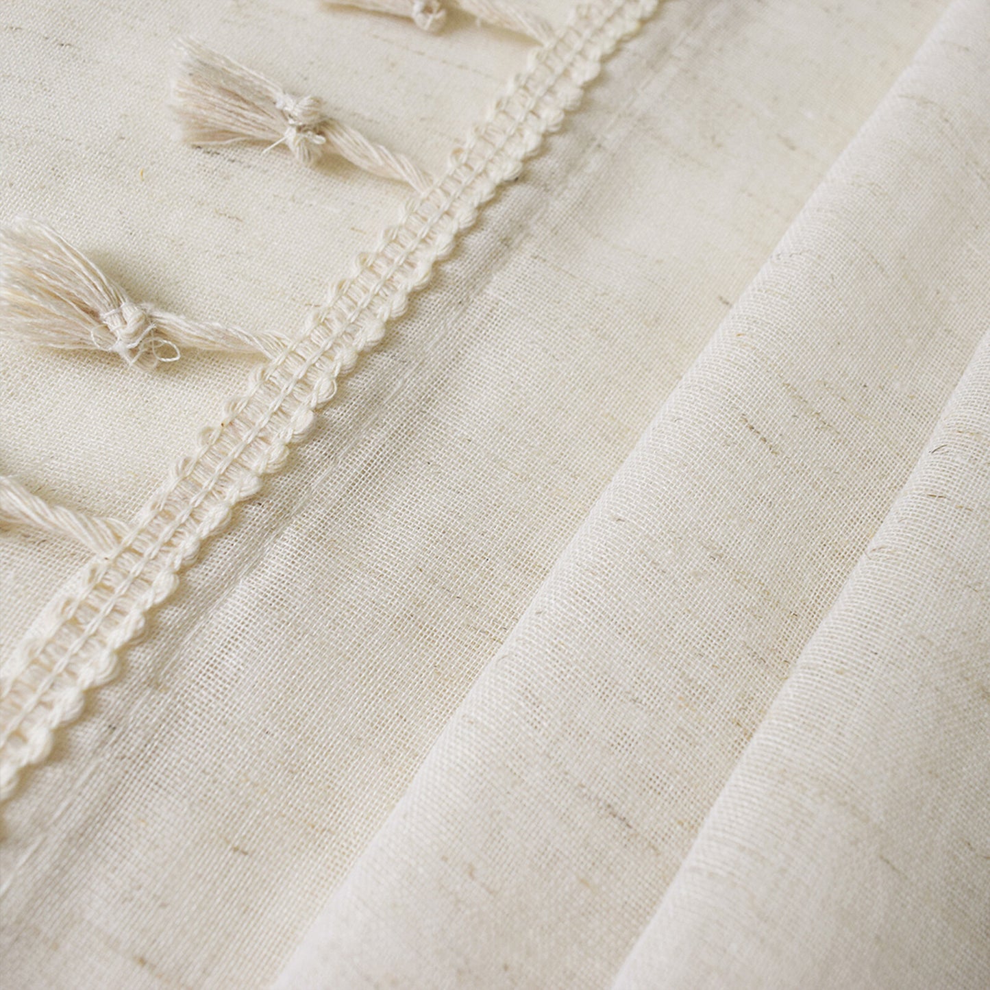 Cotton Linen Curtains Boho Cream Semi Sheer Window Drapes Tassel Slot Top Panels